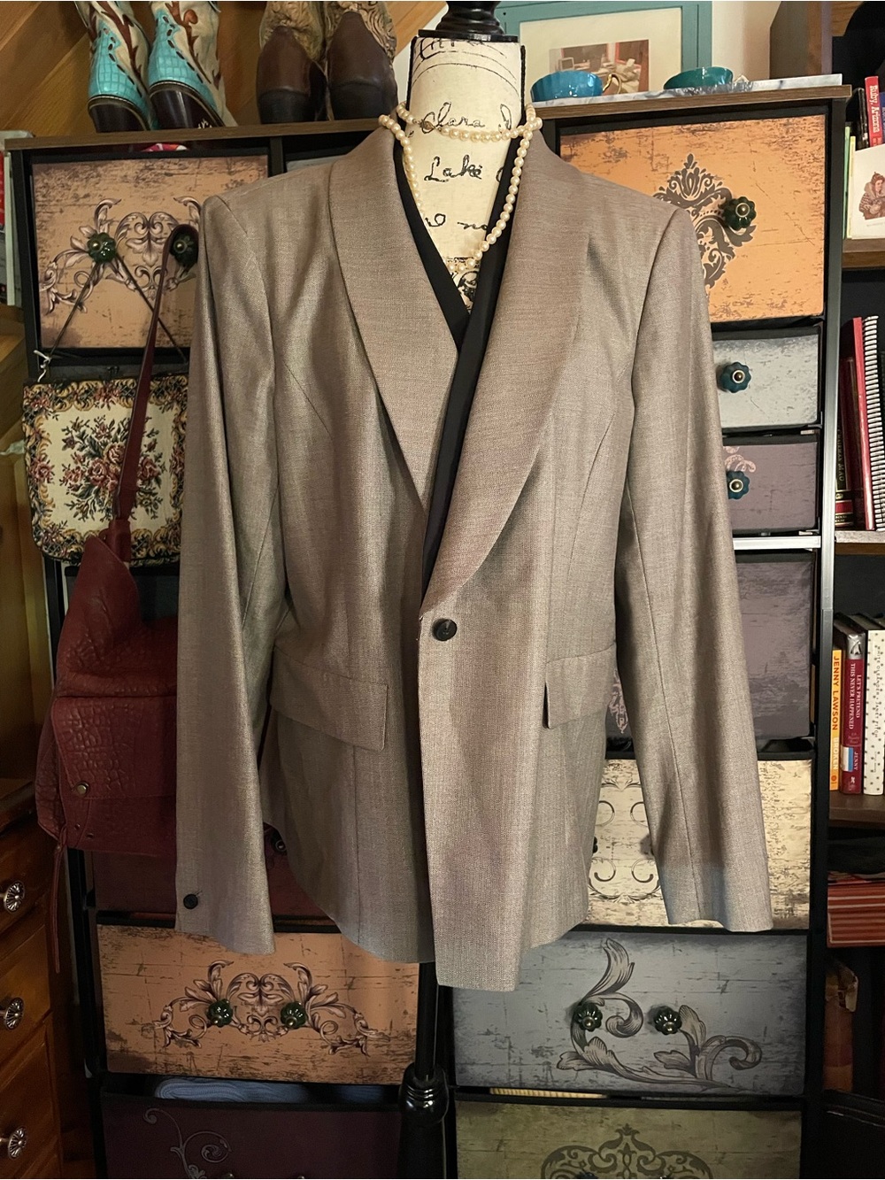 Lafayette 148 New York Virgin Wool Taupe Single-Button Blazer